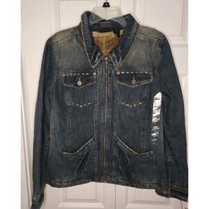 DKNY Jeans Jean Jacket Womens XL Denim Button Up sherpa Lined W Pockets‎ NWT
